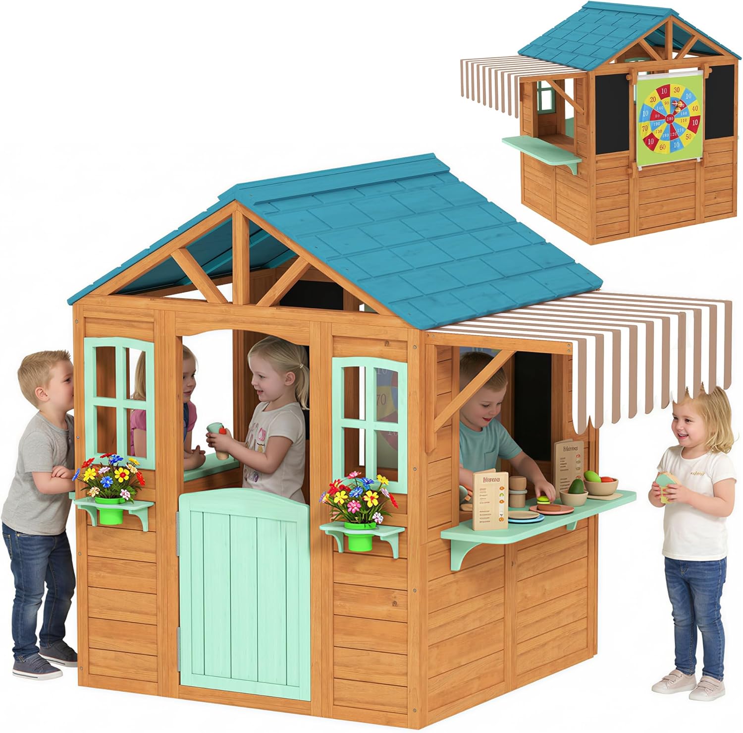 Qaba Outdoor Playhouse, Wood K - Qaba Kids Outdoor Playhouse ulasan dan harga