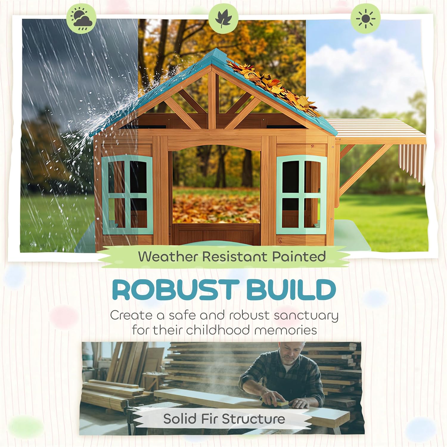 Qaba Outdoor Playhouse, Wood K - Qaba Kids Outdoor Playhouse ulasan dan harga