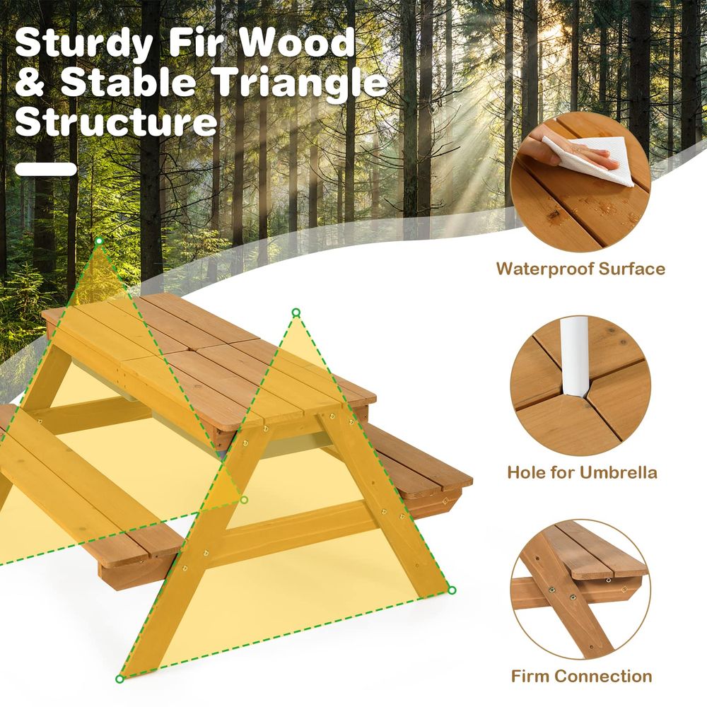 Kids Picnic Table, 4 in 1 Ceda - Kids Outdoor Wooden Table ulasan dan harga