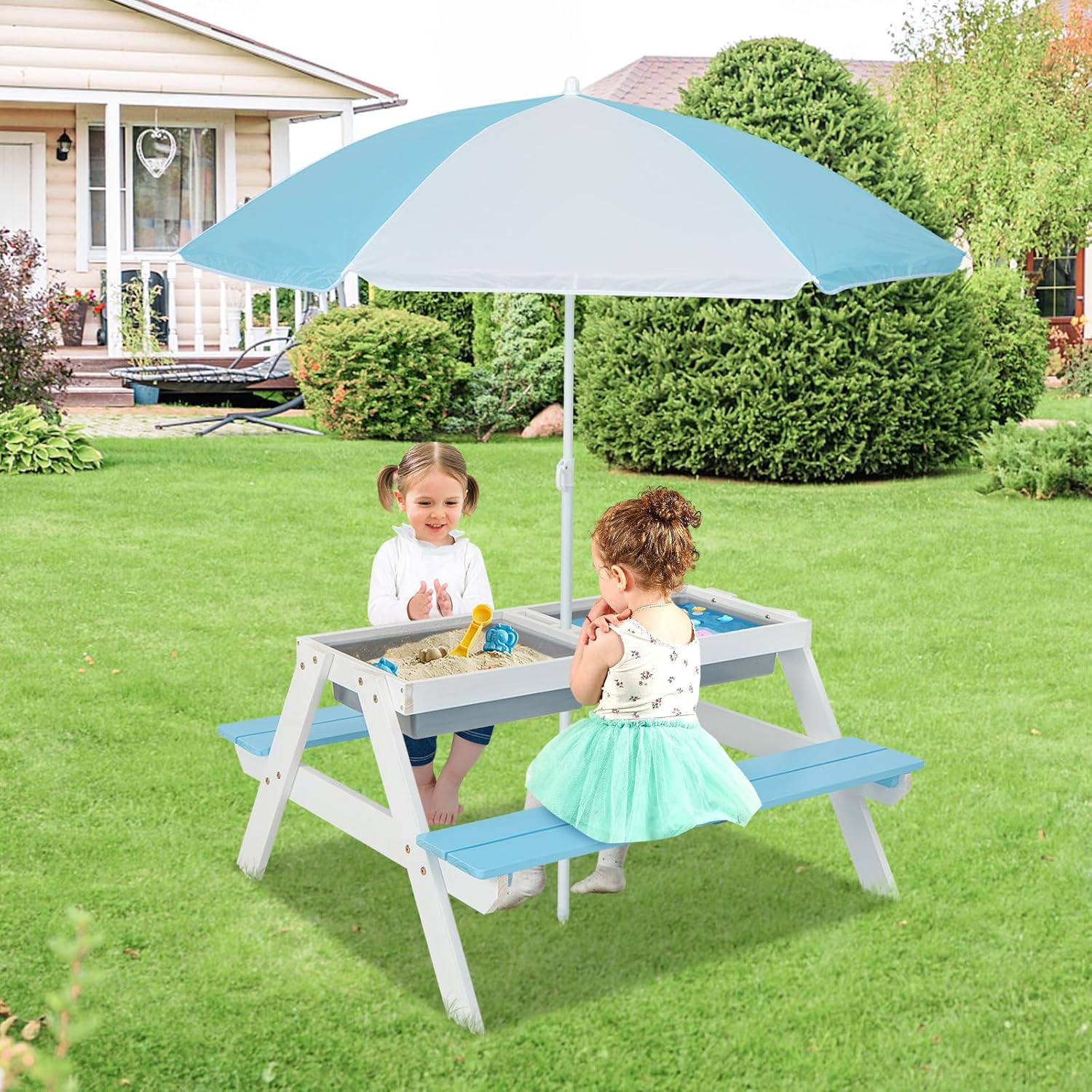 Kids Picnic Table, 4 in 1 Outd - Kids Outdoor Wooden Table ulasan dan harga