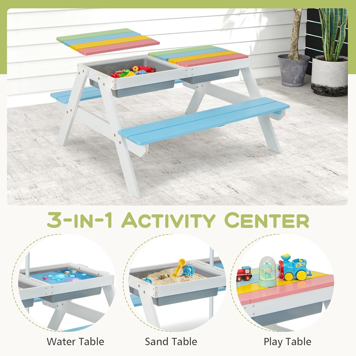 Kids Picnic Table, 4 in 1 Outd - Kids Outdoor Wooden Table ulasan dan harga