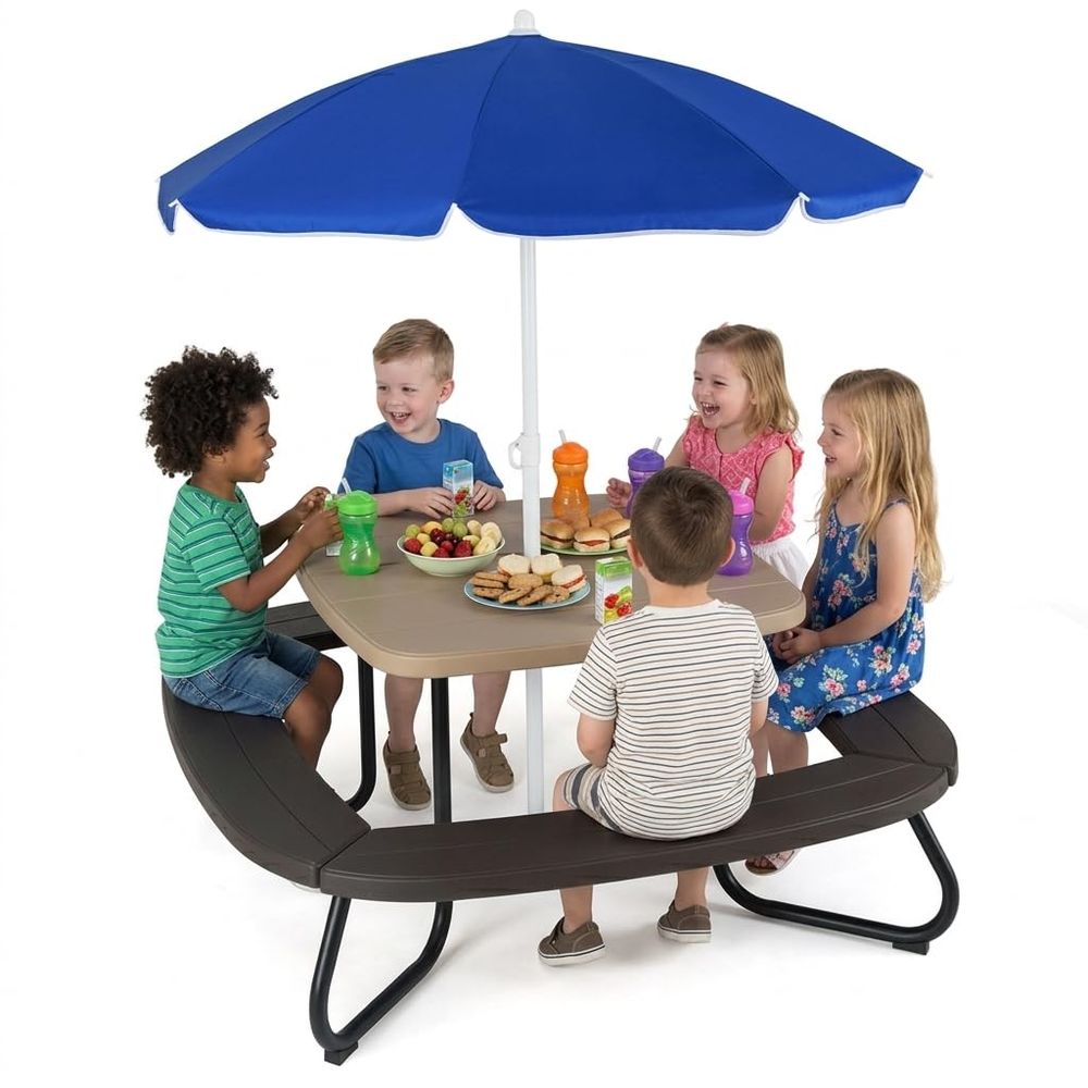 Kids Picnic Table, 8 Person Ki - Kids Outdoor Table And Chairs With Umbrella ulasan dan harga