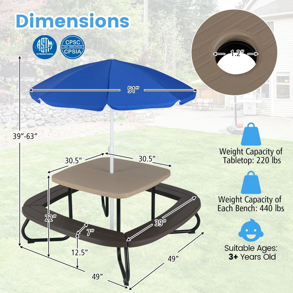 Kids Picnic Table, 8 Person Ki - Kids Outdoor Table And Chairs With Umbrella ulasan dan harga