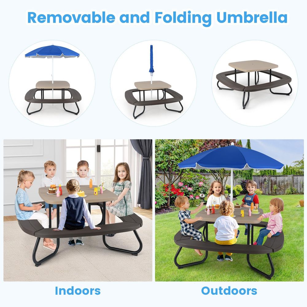 Kids Picnic Table, 8 Person Ki - Kids Outdoor Table And Chairs With Umbrella ulasan dan harga