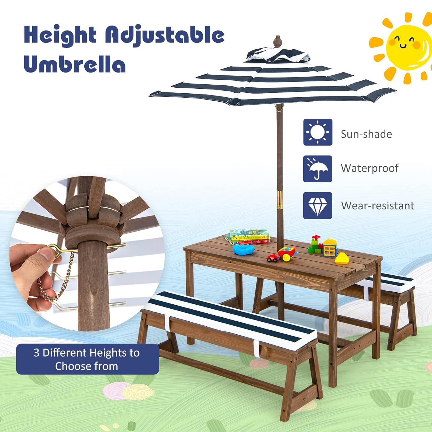 Height Adjustable Wooden Kids  - Kids Outdoor Wooden Table ulasan dan harga