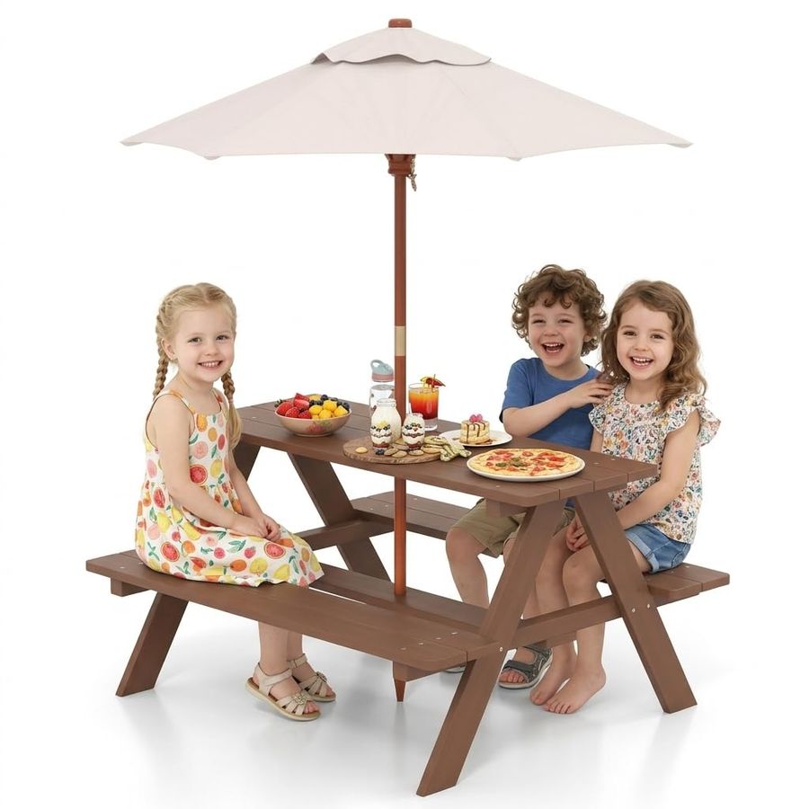 Kids Picnic Table, Fir Wood Ki - Kids Outdoor Table And Chairs With Umbrella ulasan dan harga