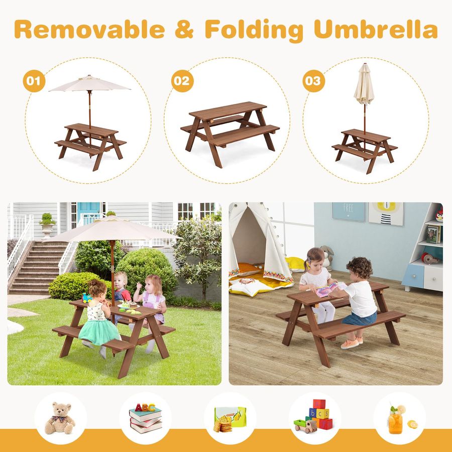 Kids Picnic Table, Fir Wood Ki - Kids Outdoor Table And Chairs With Umbrella ulasan dan harga