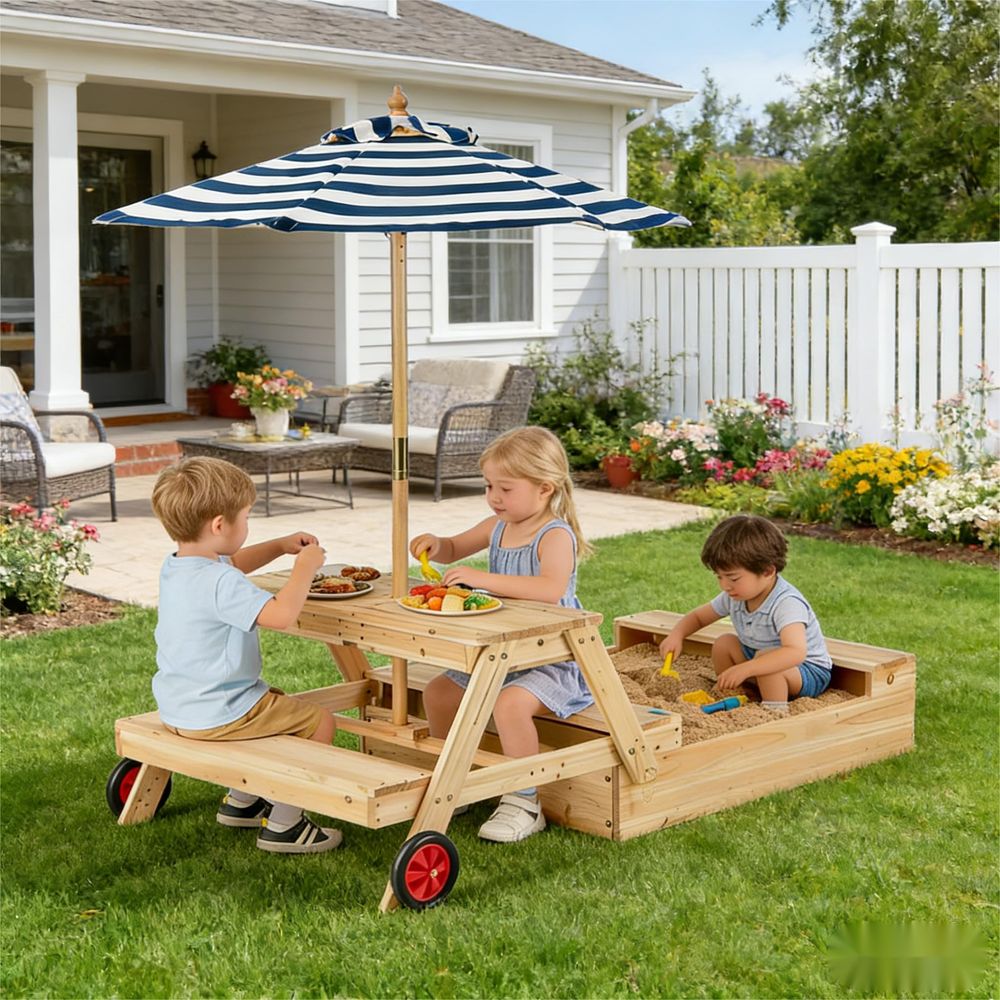Kids Picnic Table with Sandbox - Kids Outdoor Wooden Table ulasan dan harga