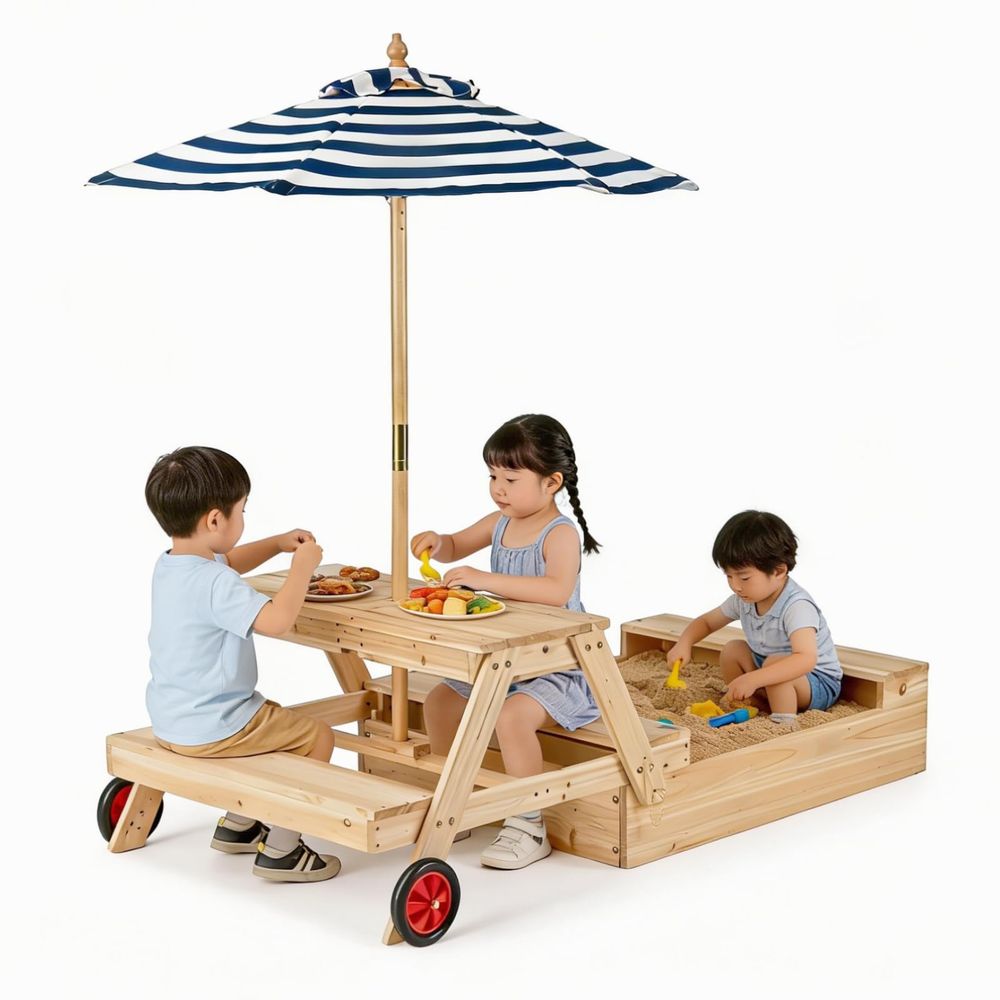 Kids Picnic Table with Sandbox - Kids Outdoor Wooden Table ulasan dan harga