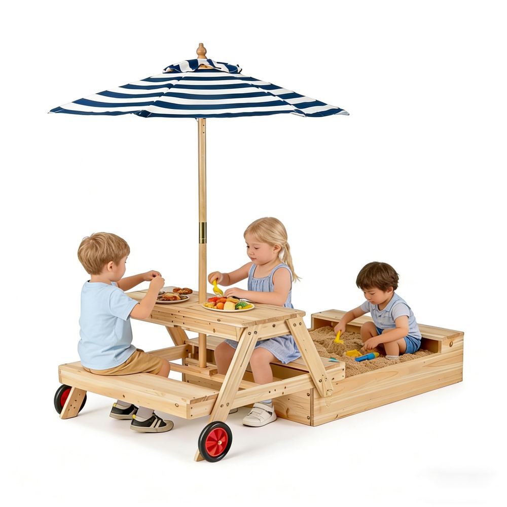 Kids Picnic Table with Sandbox - Kids Outdoor Wooden Table ulasan dan harga