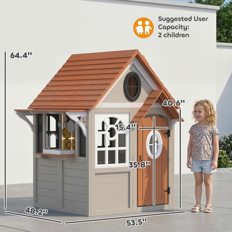 Qaba Outdoor Playhouse, Wooden - Qaba Kids Outdoor Playhouse ulasan dan harga