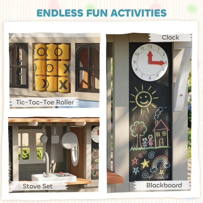 Qaba Outdoor Playhouse, Wooden - Qaba Kids Outdoor Playhouse ulasan dan harga