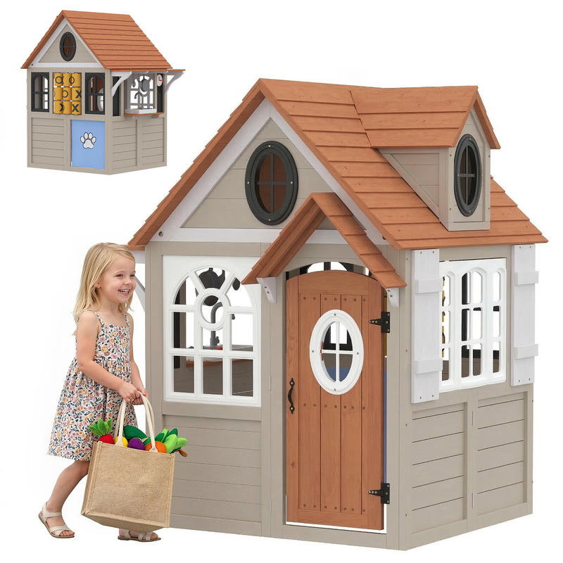 Qaba Outdoor Playhouse, Wooden - Qaba Kids Outdoor Playhouse ulasan dan harga