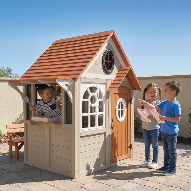 Qaba Outdoor Playhouse, Wooden - Qaba Kids Outdoor Playhouse ulasan dan harga