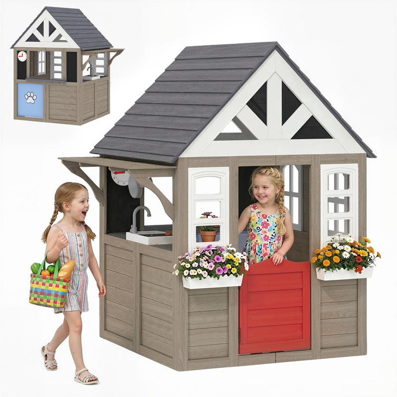 Qaba Outdoor Playhouse, Wooden - Qaba Kids Outdoor Playhouse ulasan dan harga