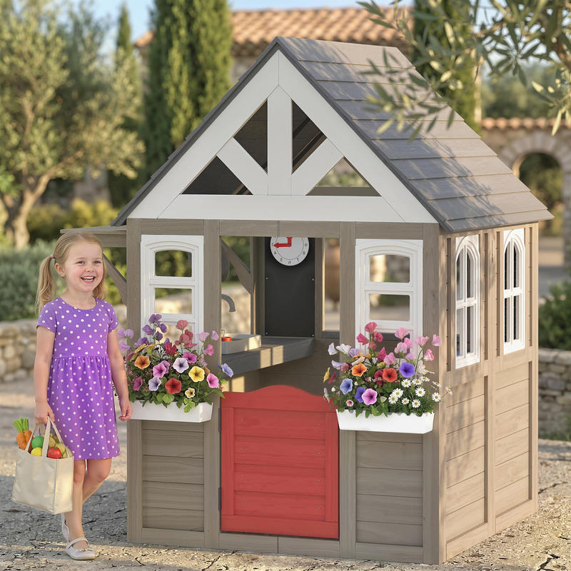 Qaba Outdoor Playhouse, Wooden - Qaba Kids Outdoor Playhouse ulasan dan harga
