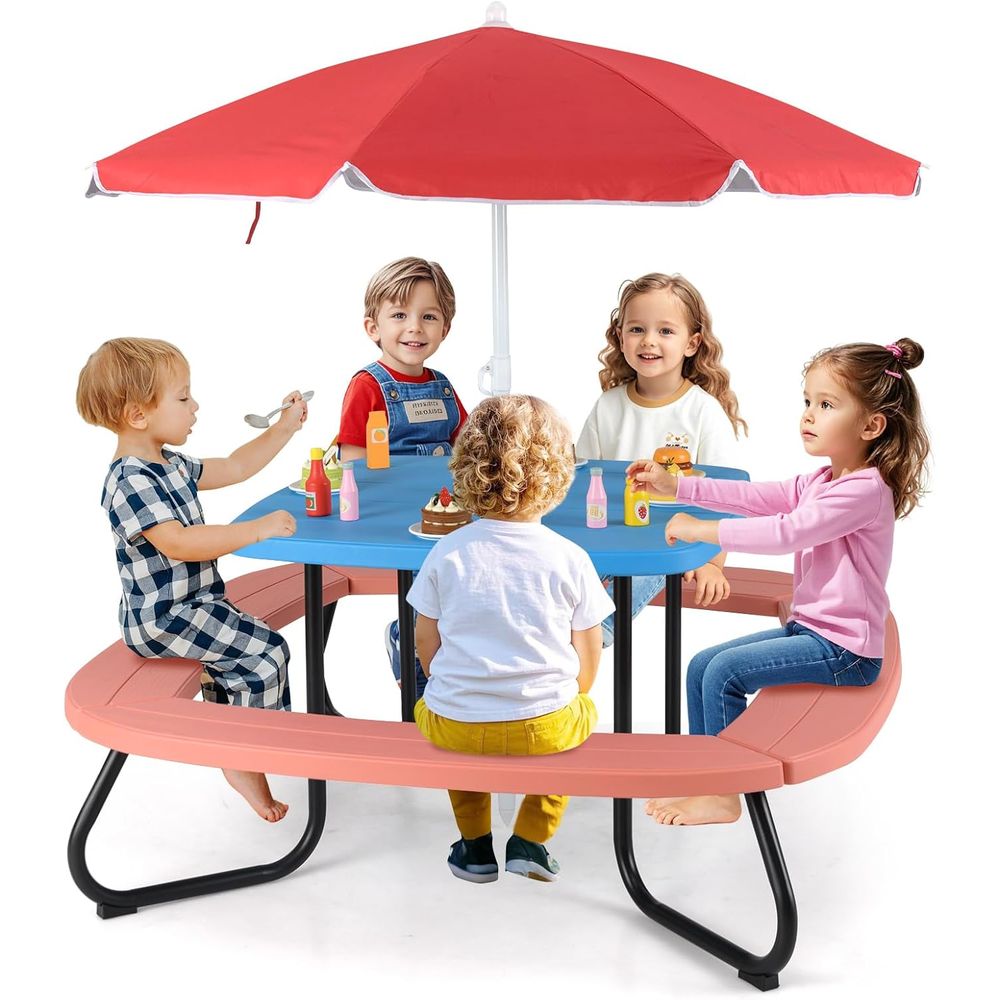 Kids Picnic Table, 8 Person To - Kids Outdoor Table And Chairs With Umbrella ulasan dan harga