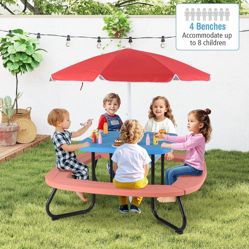 Kids Picnic Table, 8 Person To - Kids Outdoor Table And Chairs With Umbrella ulasan dan harga