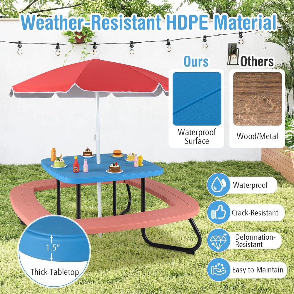 Kids Picnic Table, 8 Person To - Kids Outdoor Table And Chairs With Umbrella ulasan dan harga