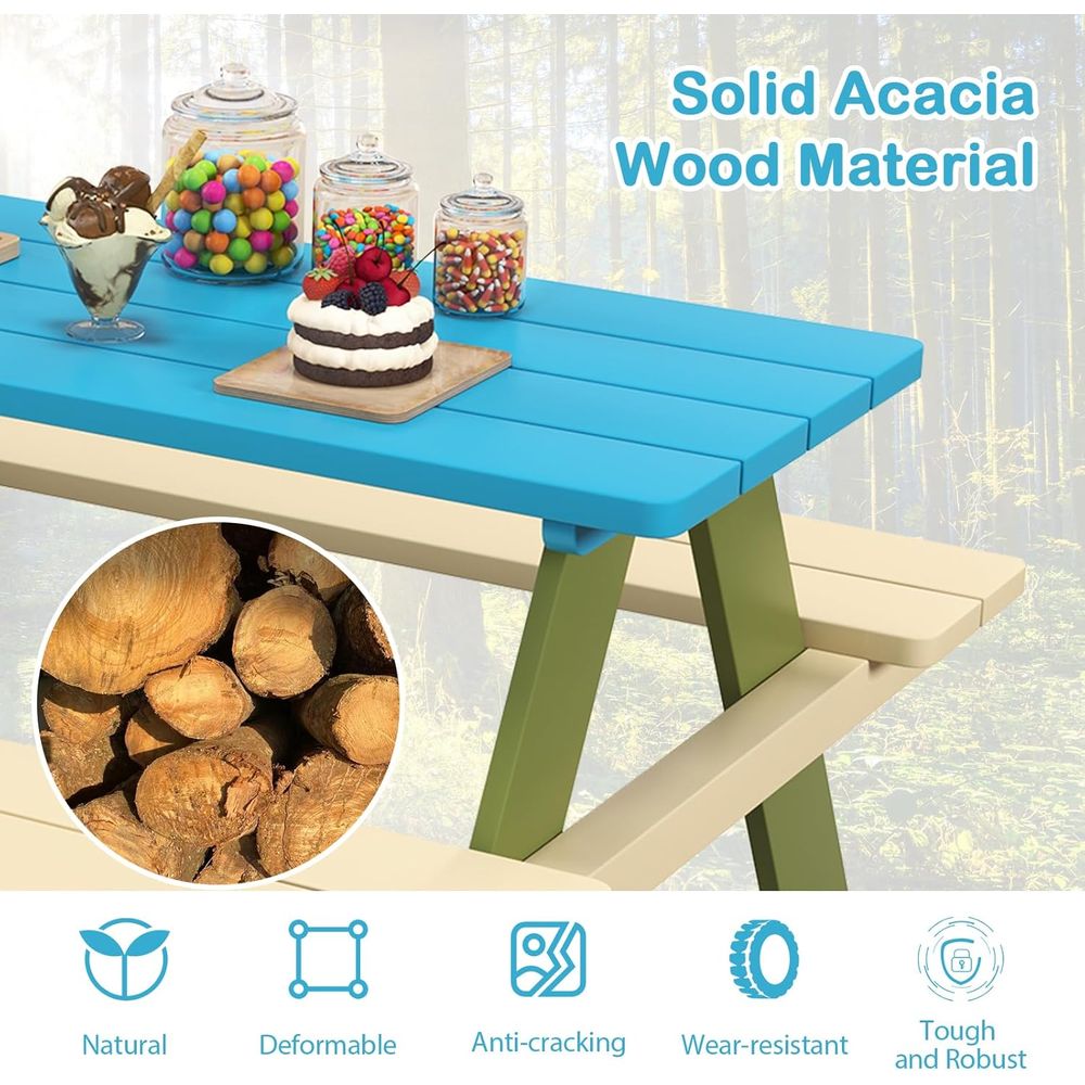 Acacia Wood Picnic Table and B - Kids Outdoor Wooden Table ulasan dan harga