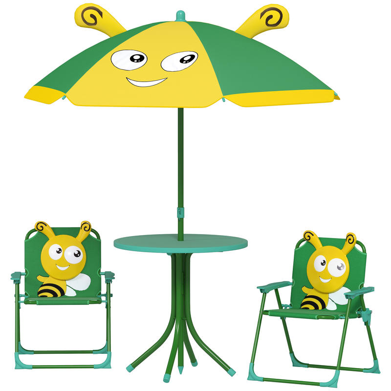 Qaba Kids Picnic Table and Cha - Kids Outdoor Table And Chairs With Umbrella ulasan dan harga