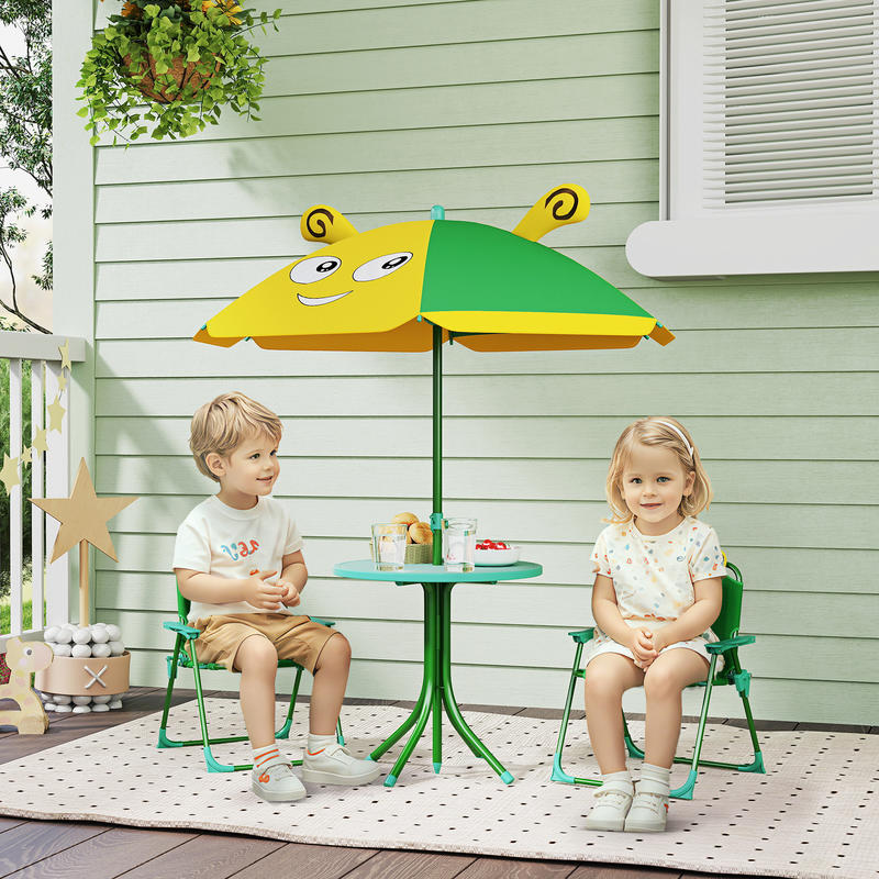 Qaba Kids Picnic Table and Cha - Kids Outdoor Table And Chairs With Umbrella ulasan dan harga
