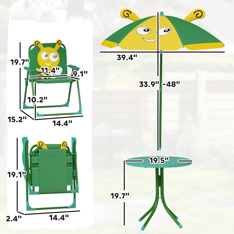 Qaba Kids Picnic Table and Cha - Kids Outdoor Table And Chairs With Umbrella ulasan dan harga