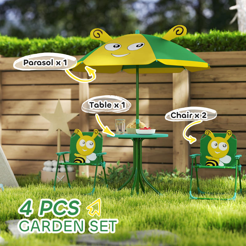 Qaba Kids Picnic Table and Cha - Kids Outdoor Table And Chairs With Umbrella ulasan dan harga