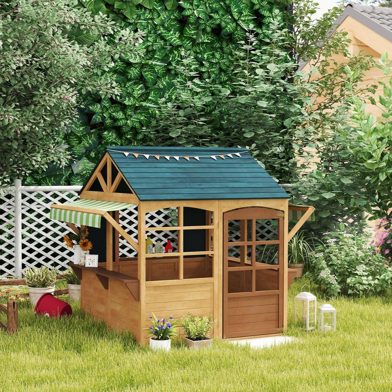 Qaba Wooden Outdoor Playhouse, - Qaba Kids Outdoor Playhouse ulasan dan harga