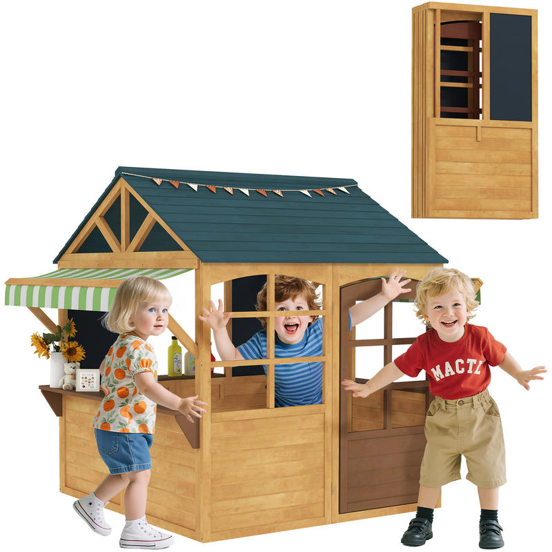 Qaba Wooden Outdoor Playhouse, - Qaba Kids Outdoor Playhouse ulasan dan harga