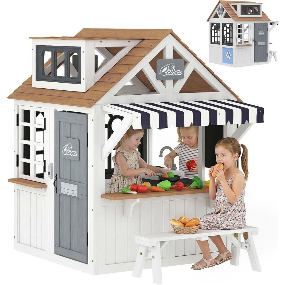 Qaba Outdoor Playhouse, Wooden - Qaba Kids Outdoor Playhouse ulasan dan harga