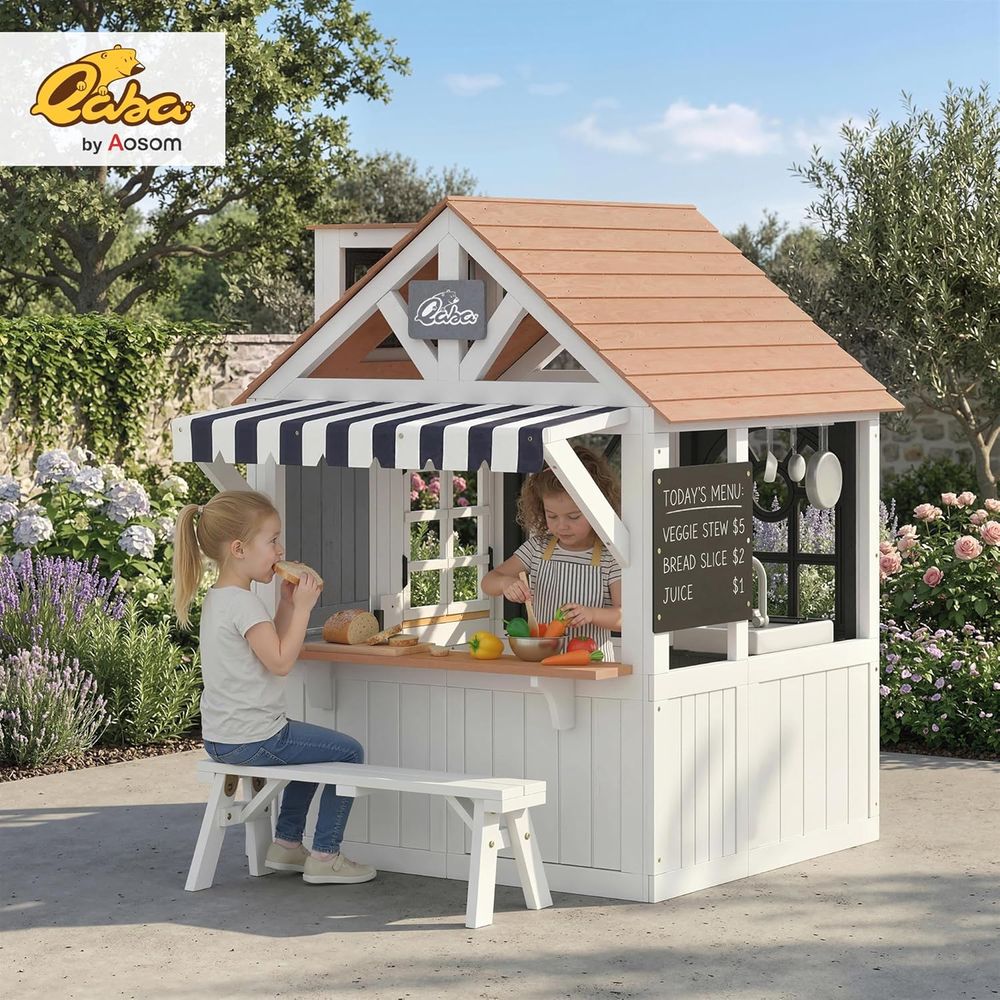 Qaba Outdoor Playhouse, Wooden - Qaba Kids Outdoor Playhouse ulasan dan harga