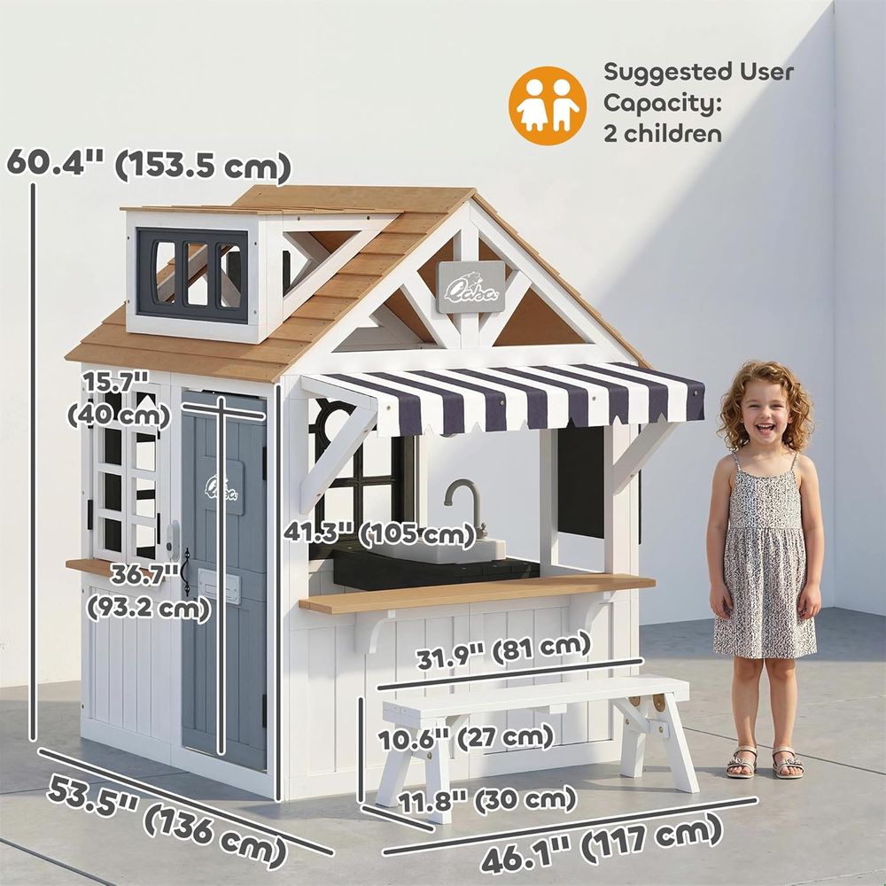 Qaba Outdoor Playhouse, Wooden - Qaba Kids Outdoor Playhouse ulasan dan harga