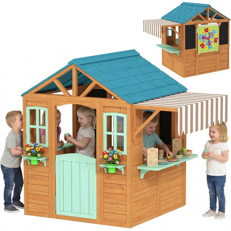 Qaba Outdoor Playhouse, Wood K - Qaba Kids Outdoor Playhouse ulasan dan harga